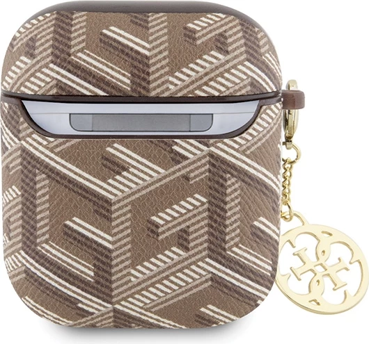 Mbështjellës Guess GCube Charm për AirPods 1/2, kafe, me varëse