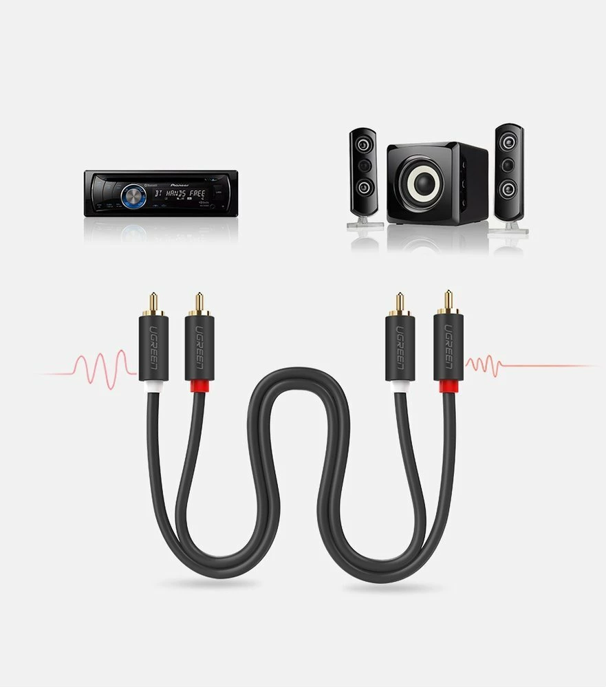 Kabllo audio Ugreen AV104 10520, 2RCA mashkull në 2RCA mashkull, 5m, Gri
