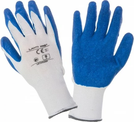 Doreza mbrojtëse pune LAHTI PRO L210508W, madhësi M, latex/poliester, blu-bardhë, 12 palë