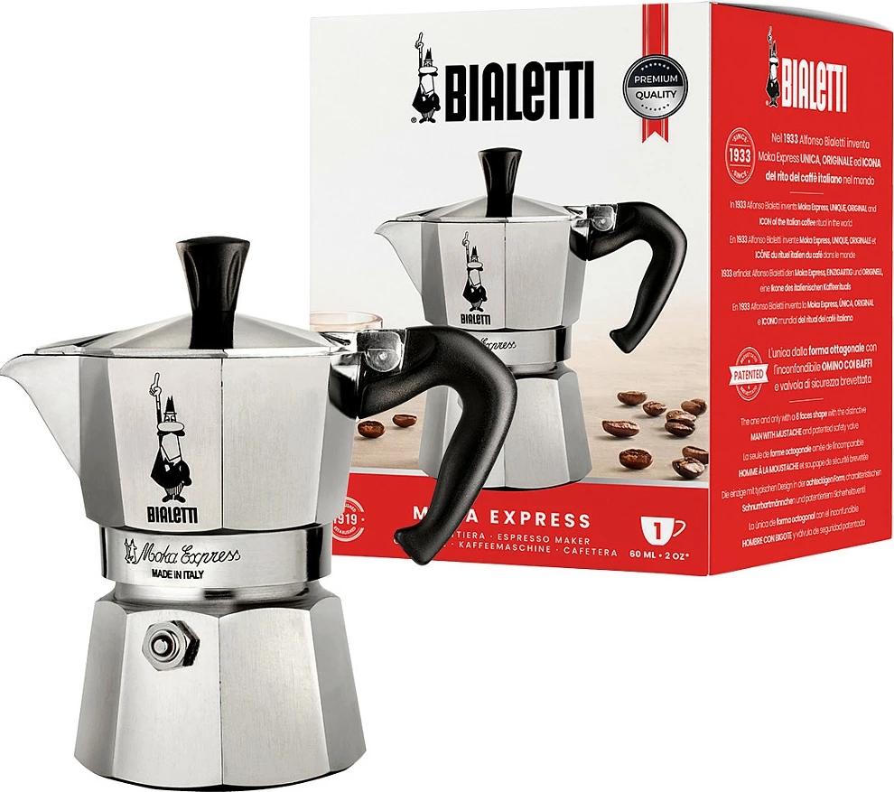 Moka Express Bialetti, 0.06 L, alumini, e zezë