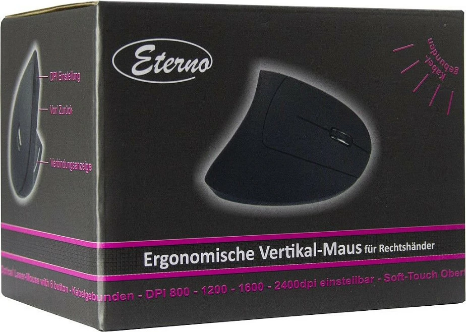Maus Inter-Tech KM-206WR, vertikal, me kabllo USB, 2400 DPI, djathtak, zi/kaltër