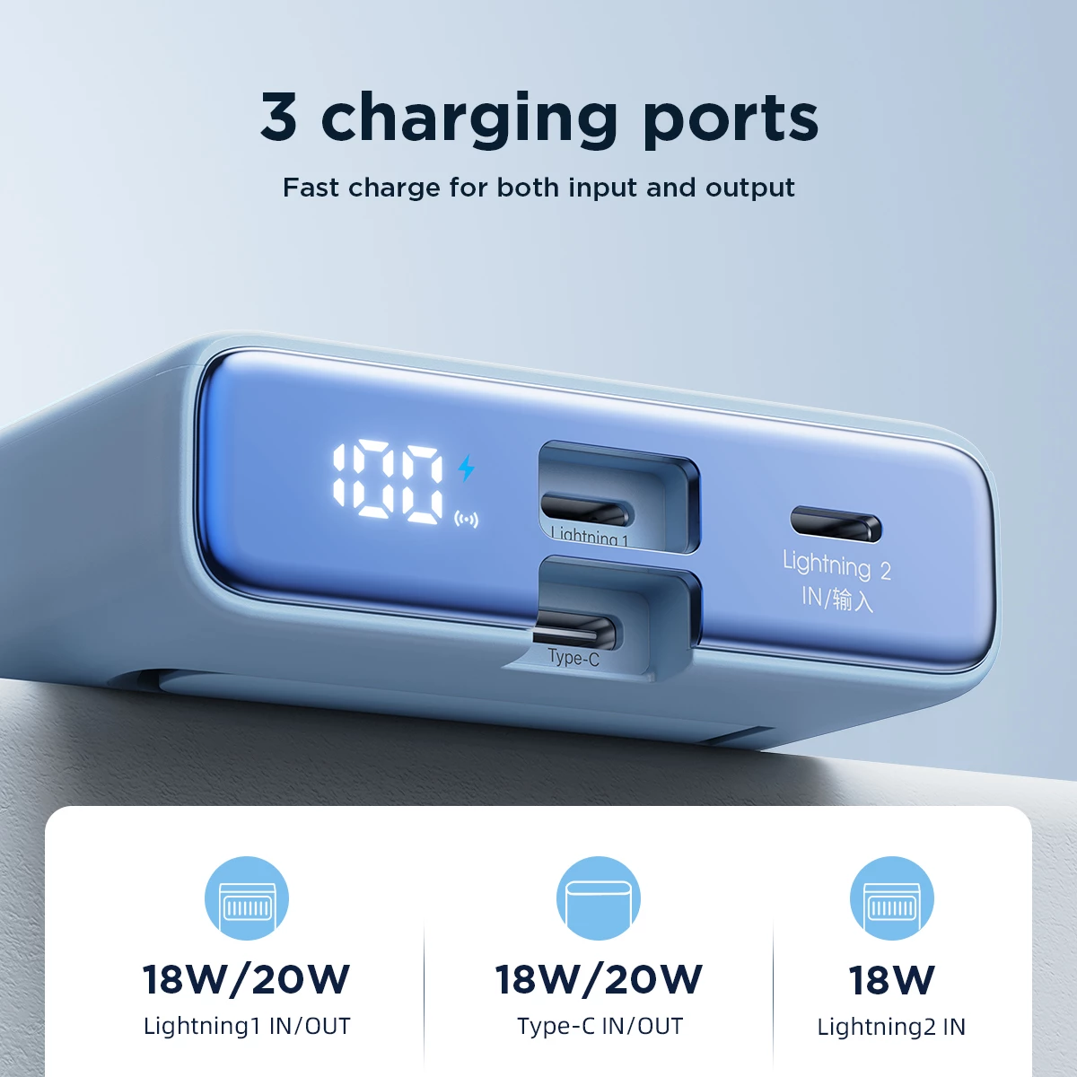 Powerbank Joyroom JR-PBM01, 10000mAh, 20W, MagSafe, me këmbë, kabllo Lightning-USB-C, Blu