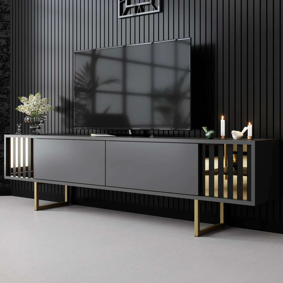 Komodë TV Hanah Home, Gold Line, antracit, ari
