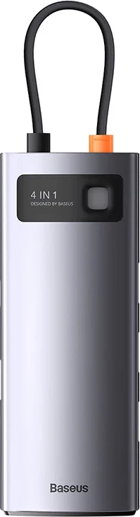 Kasë Baseus Metal Gleam Series 4in1, USB-C në 4x USB 3.0, Gri