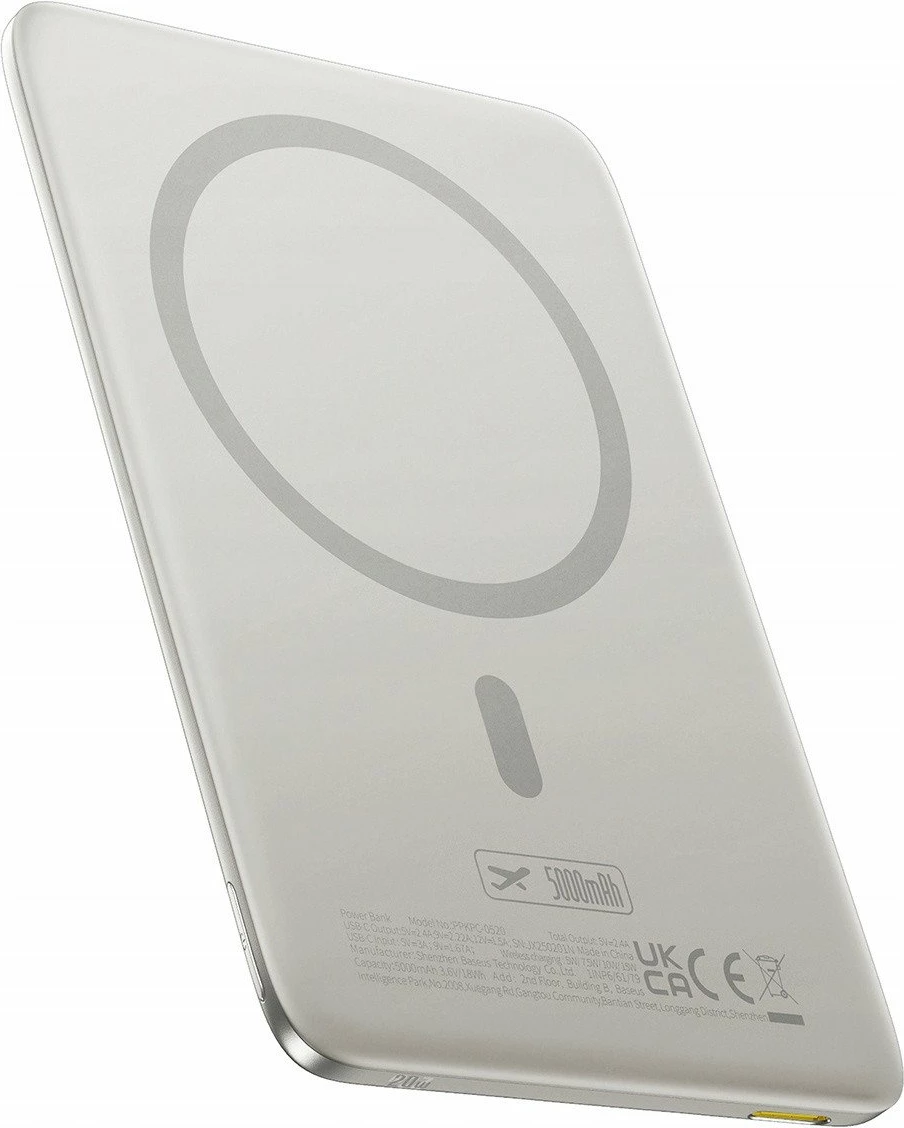 Powerbank Baseus PicoGo AM41 5000mAh 20W MagSafe/Qi ultra-slim me kabllo USB-C 60W 30cm, titanium