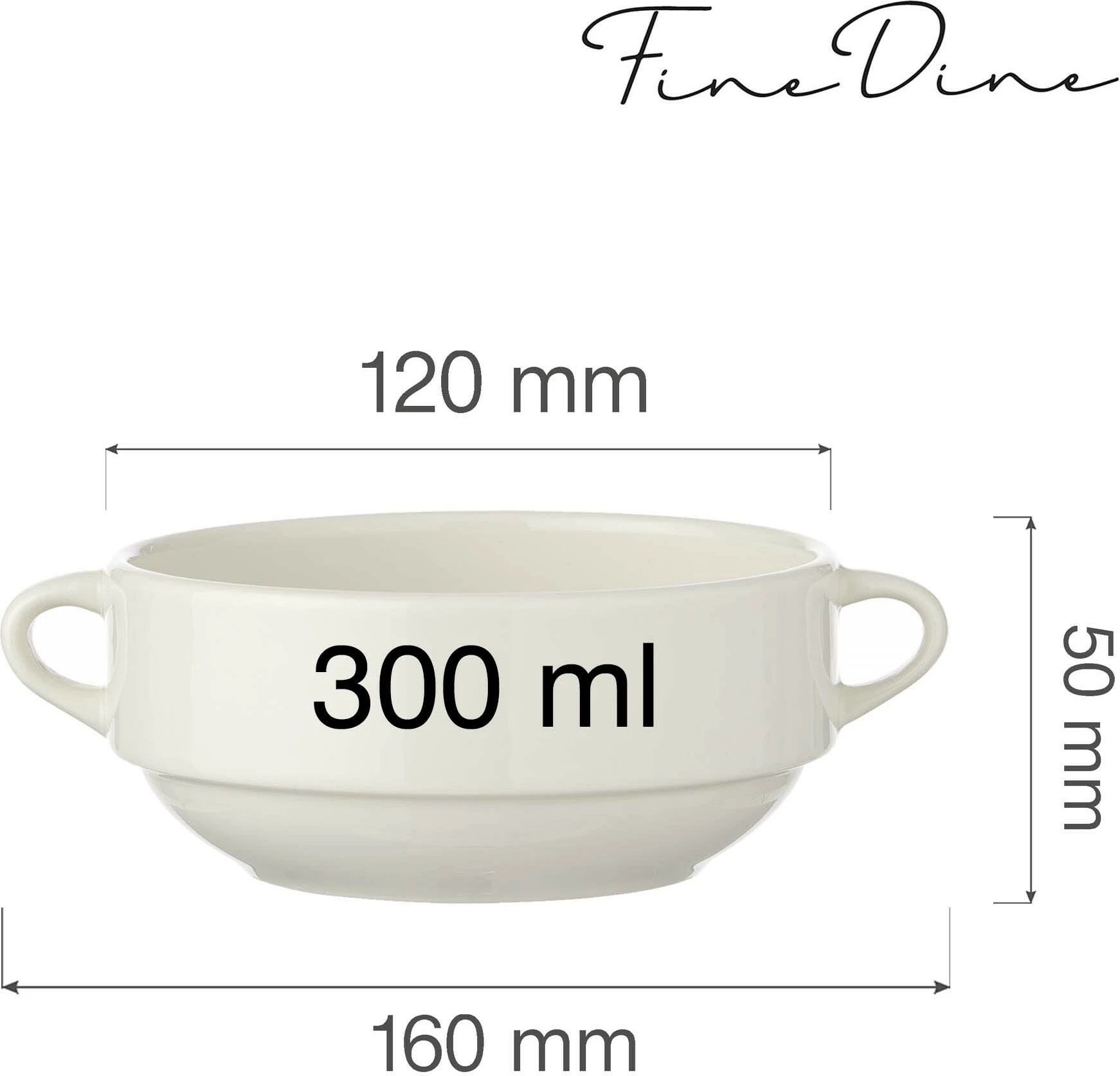 Tas supe Fine Dine Crema 300ml, porcelan i vitrificar, 6 copë, krem