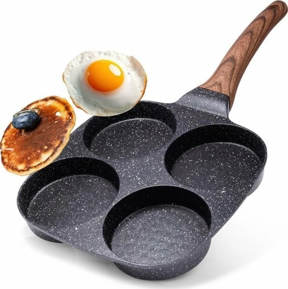 Tigan për vezë Vilde Black&Wood 199009 19 cm, 4 vrima, veshje granite non-stick, i zi