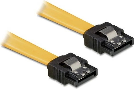 Kabllo SATA DeLOCK 0.2m, SATA II 3Gbps, me kapëse metalike, e verdhë