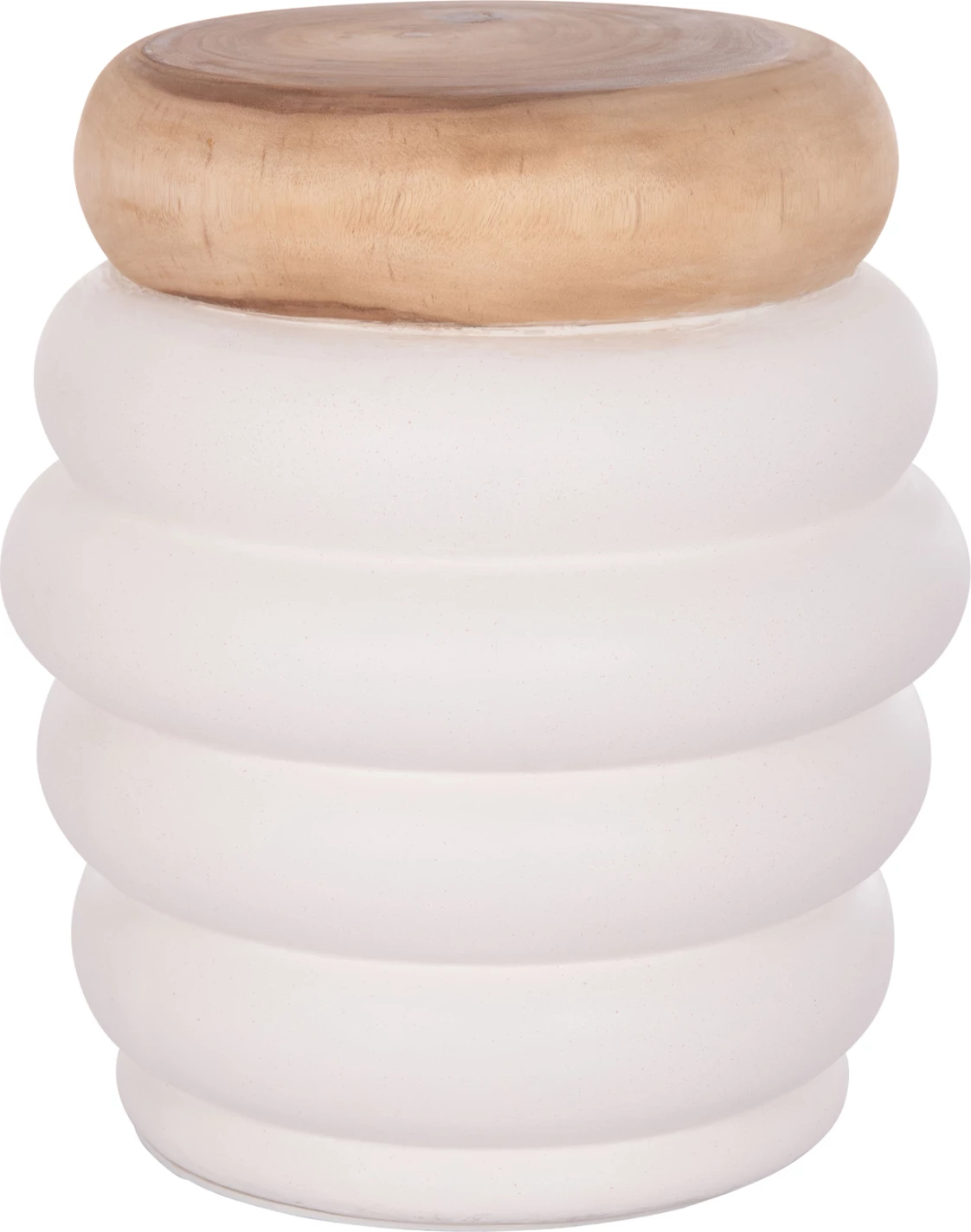 Tavolinë anësore PUFFAT, fibër-cement, ngjyrë e bardhë, sipërfaqe druri teak, FH18172.02, 45x46cm