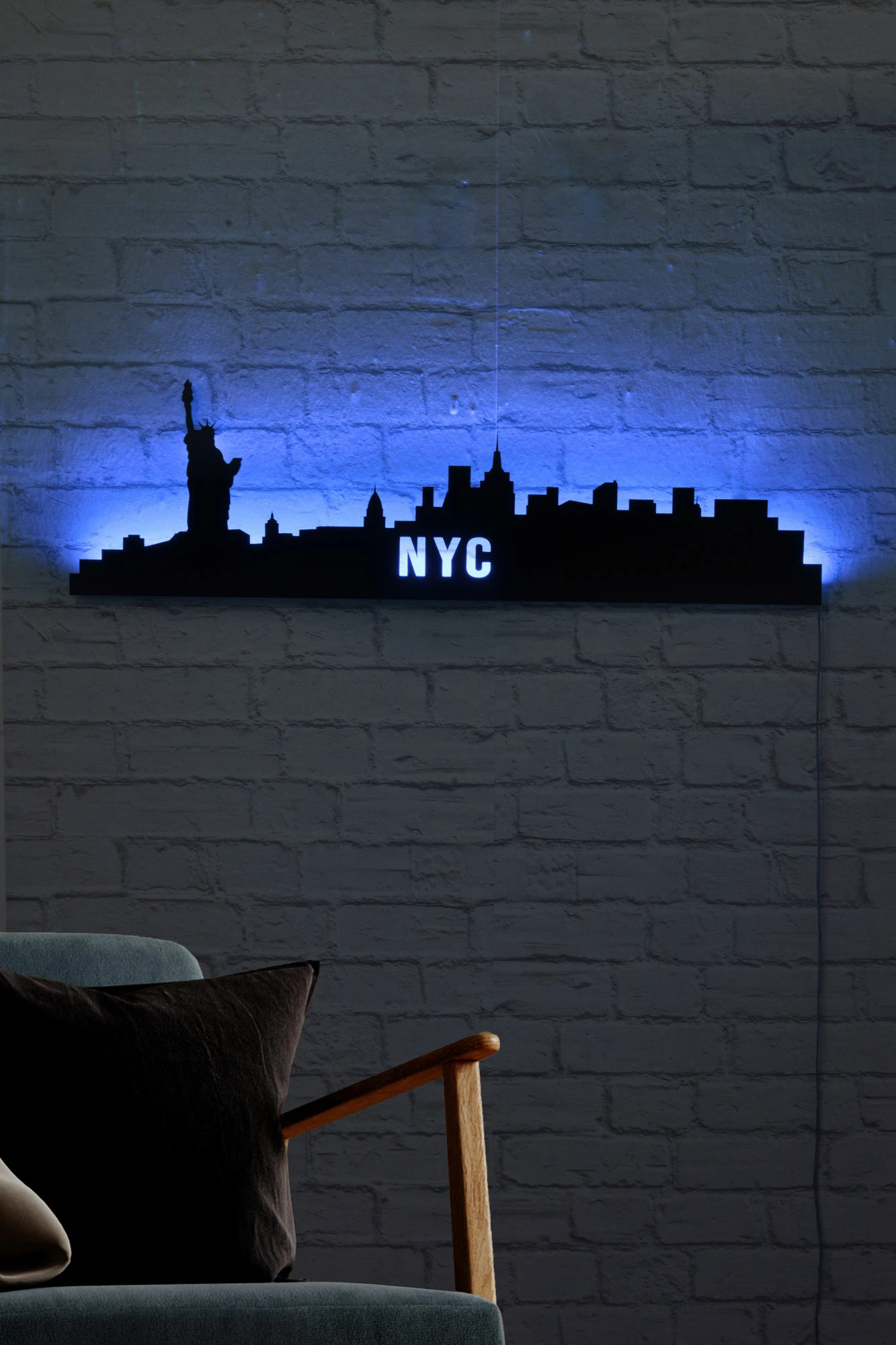 Ndriçim dekorativ LED, siluetë NYC, ngjyrë e kaltër