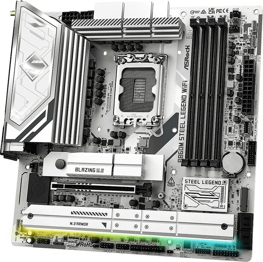 Pllakë amë ASRock B860M Steel Legend WiFi, Intel B860, LGA1851, DDR5, micro ATX, e bardhë/argjend
