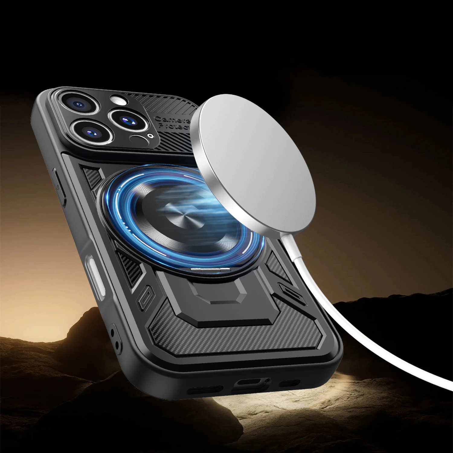 Mbështjellës ONASI 24312 Silicone Armor Ring MagSafe për iPhone 17 Pro Max, i zi