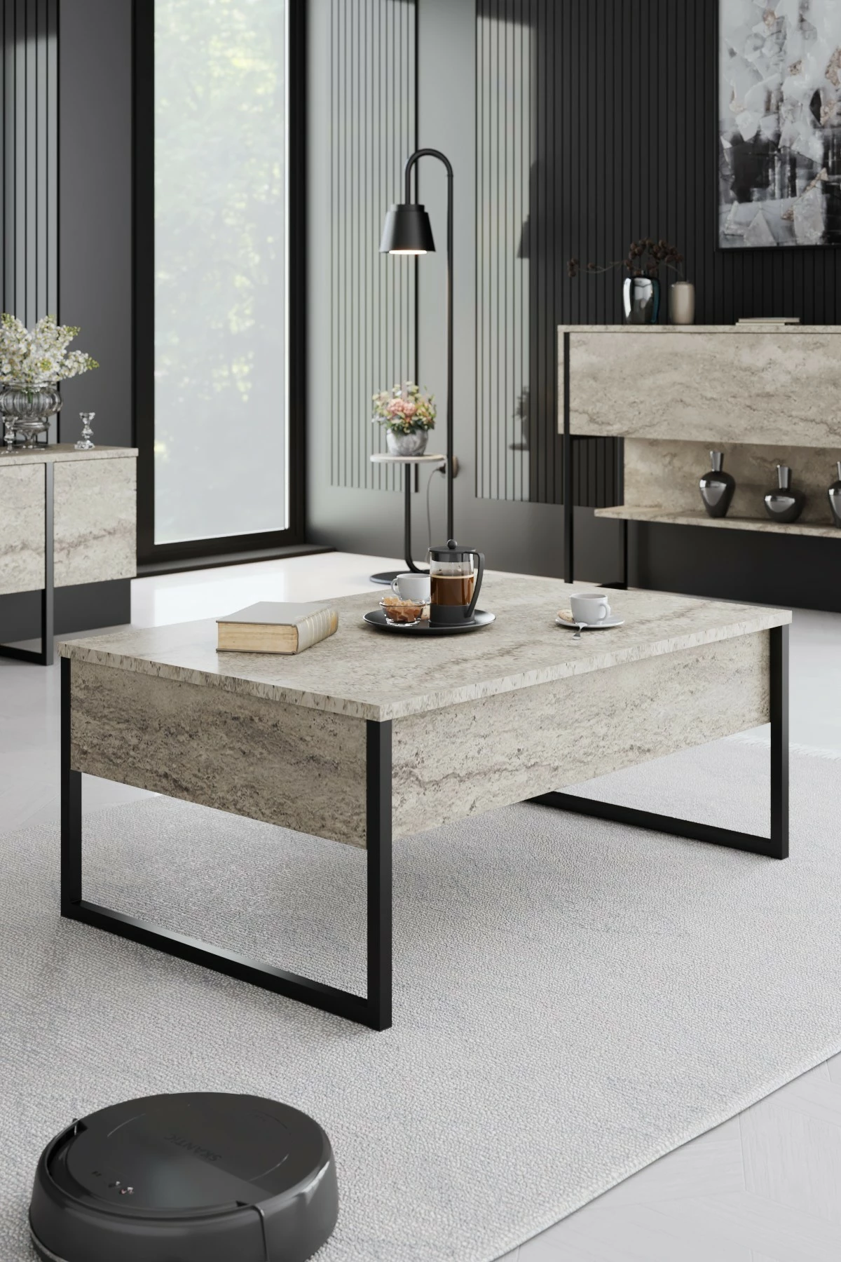 Tavolinë kafeje Hanah Home, Luxe, travertin, e zezë