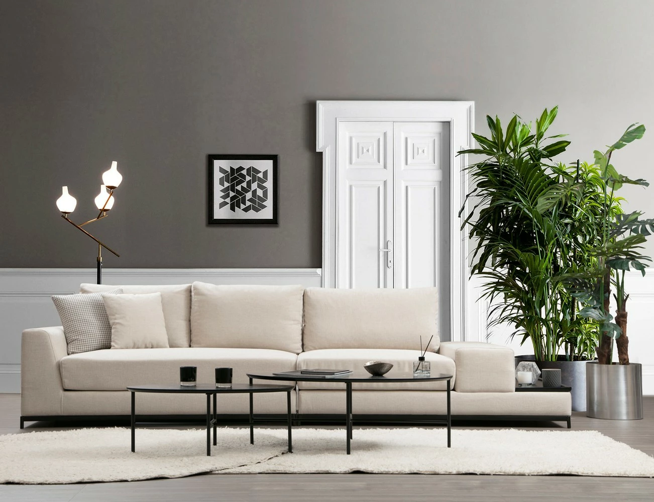 Divan katër vendesh, ngjyrë bezhë, me tavolinë anësore, Atelier del Sofa