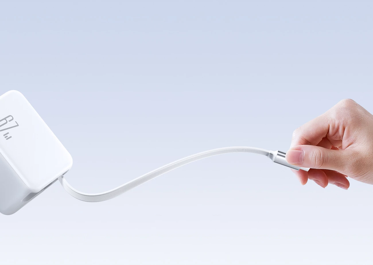 Karikues muri Joyroom JR-TCL06, 67W, GaN, me kabllo USB-C të integrume, Bardhë