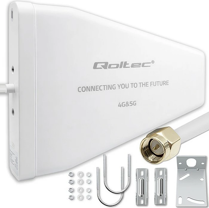 Antena 4G/5G LTE directionale jashtë, Qoltec 57061, 9 dBi, N Female, IP67, kabllo 3 m, e bardhë