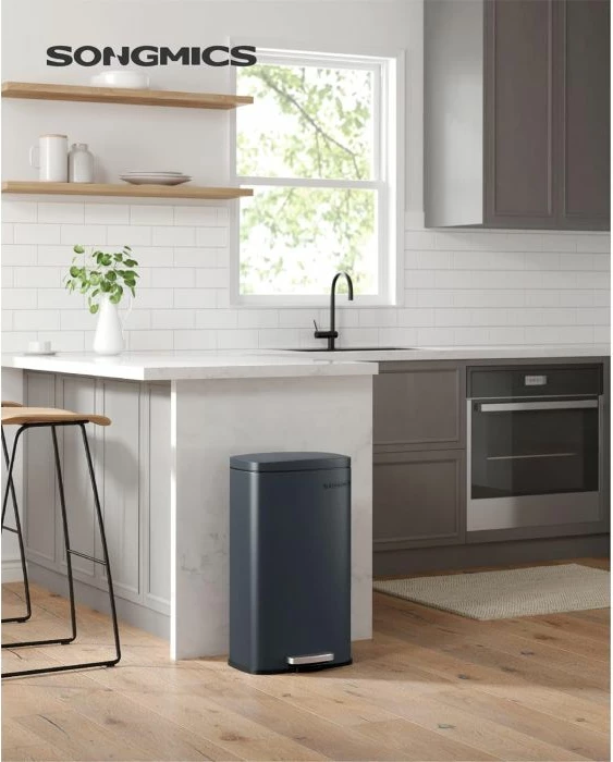 Kosh mbeturinash kuzhine SONGMICS LTB03GS, me pedal, kapak soft-close, enë e brendshme, 30 L, gri tymi