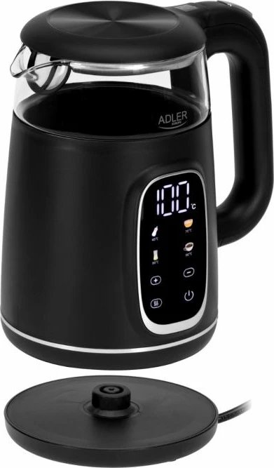 Çajnik elektrik ADLER AD 1305 BS 1.7 L me kontroll temperature dhe ekran LED, e zezë
