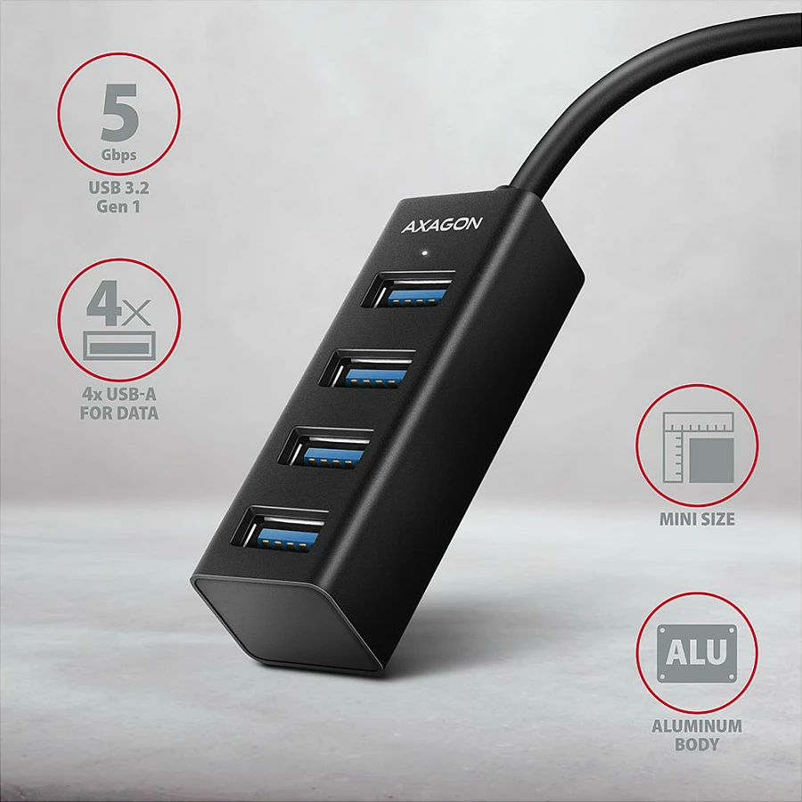 USB hub Axagon HUE-M1A, 4x USB 3.0, kabllo 20cm, i zi