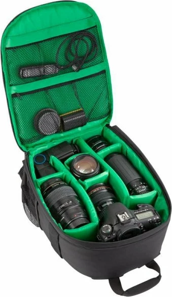 Çantë shpine për kamerë RivaCase 7460, për DSLR me lente të montuar + 1-2 lente, ndarje të rregullueshme, rezistente ndaj ujit, e zezë