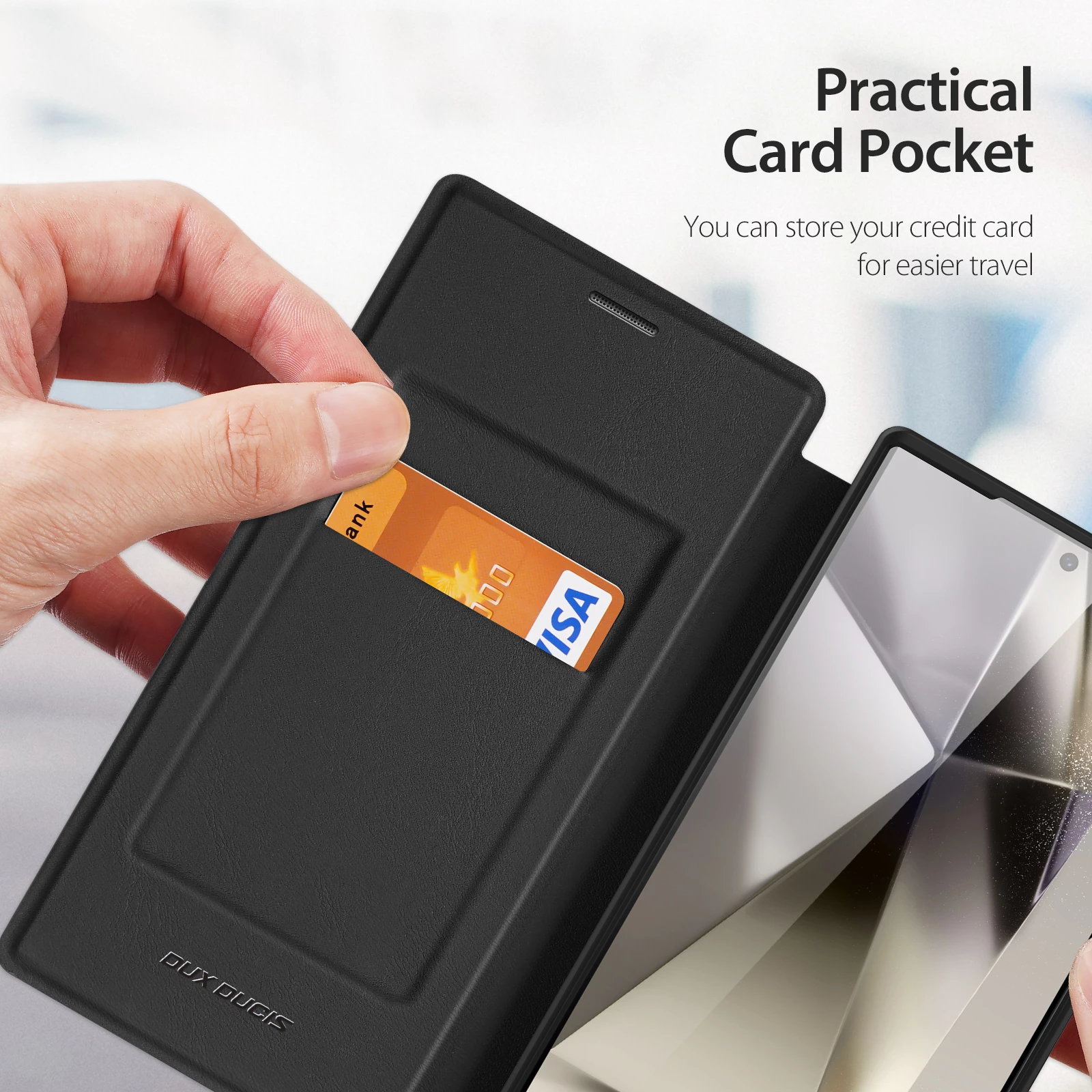 Mbështjellës Dux Ducis Skin X Pro me kapak dhe unazë magnetike për Samsung S24 Ultra, i zi