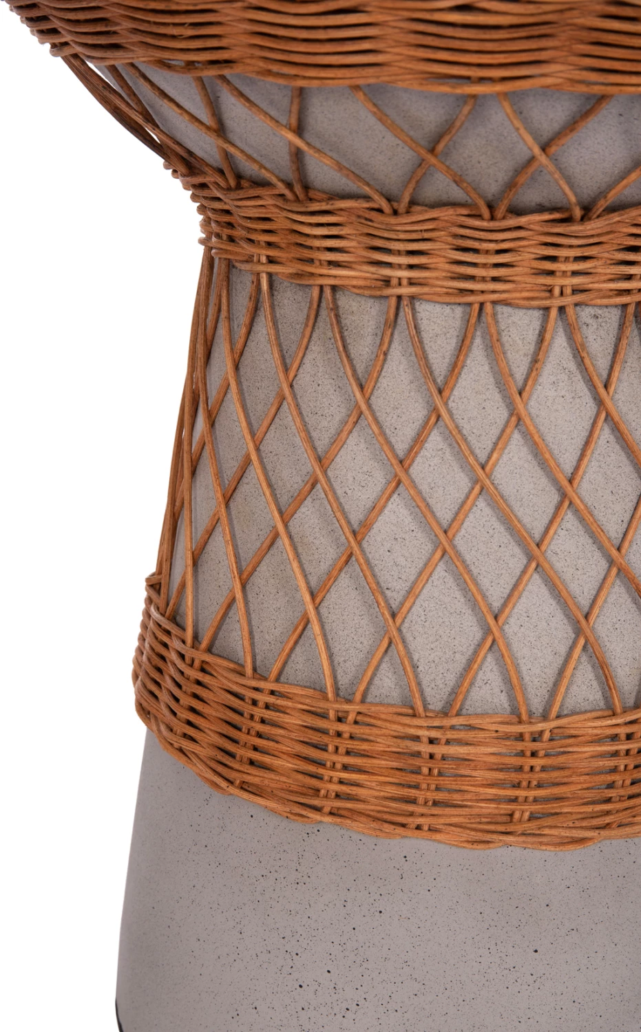 Tavolinë anësore e rrumbullakët, fibër çimento, ratan natyral, gri, FH18167.03, 40x45cm