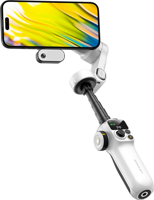 Gimbal 3-aksësh për celular AOCHUAN P2 me modul AI, MagSafe, ekran OLED, set me tripod e çantë, i bardhë