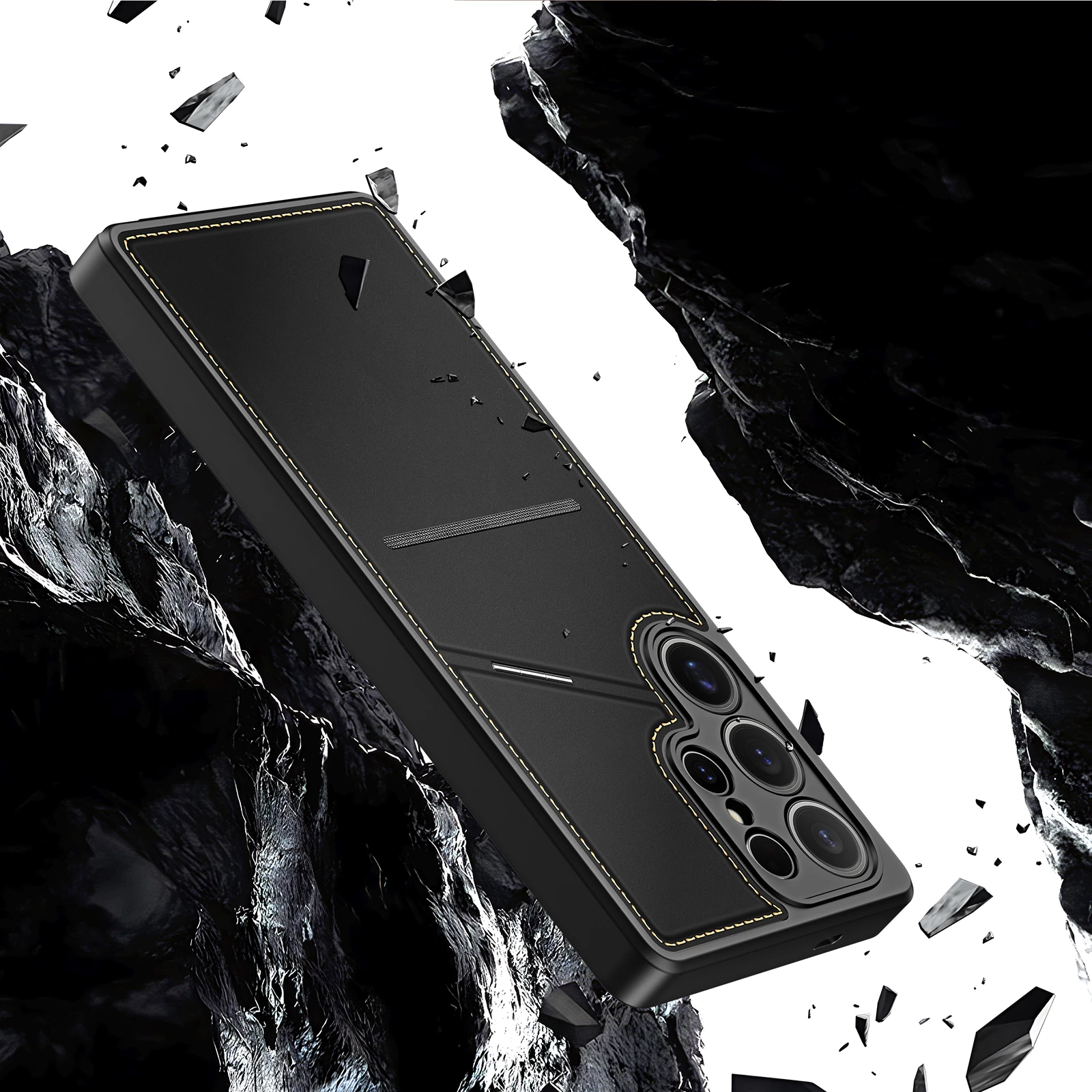 Mbështjellës Dux Ducis Rafi II për Samsung Galaxy S25 Ultra, me stand dhe xhepa për kartela, i zi