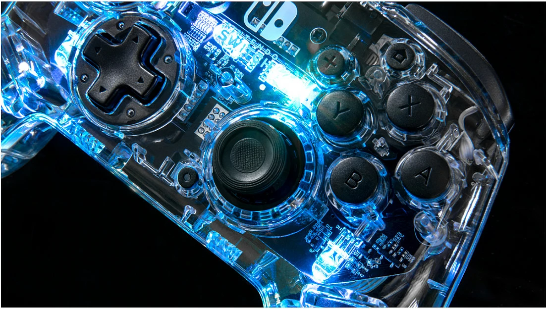 Kontroller wireless PDP për Nintendo Switch, bateri deri 40 orë, transparent/zi