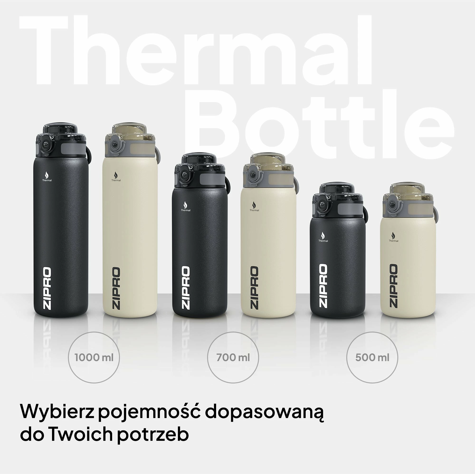 Shishe termike Zipro 1000 ml inox 18/8, bezhë