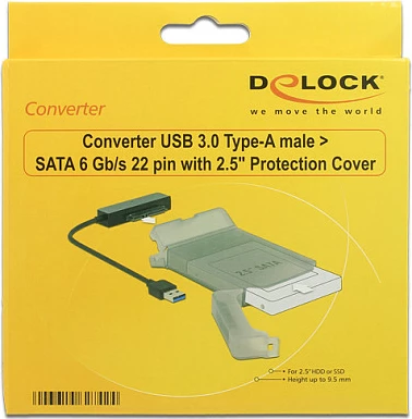 Adapter USB-A në SATA DeLOCK 62742, për HDD/SSD 2.5", 6 Gbit/s, 0.15 m, zi/gri