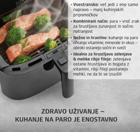 Fritezë me ajër të nxehtë me avull CASO AirFry & Steam 700, 7 L, 1700 W, e zezë