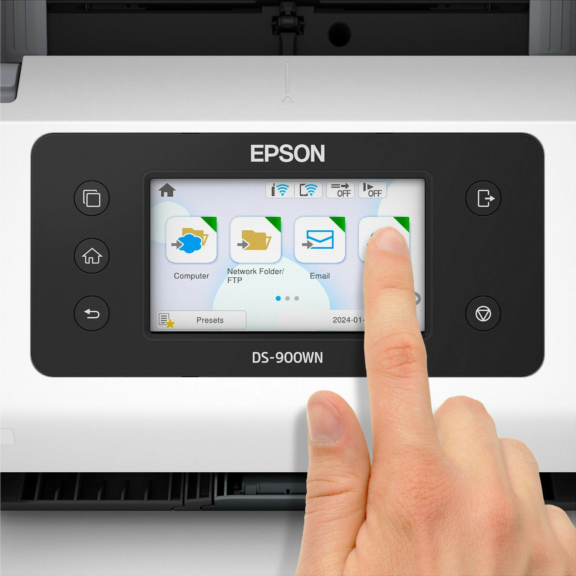 Skaner Epson WorkForce DS-900WN, A4/A3, ADF 100 fletë, Wi‑Fi/Ethernet, 70ppm/140ipm, bardhë
