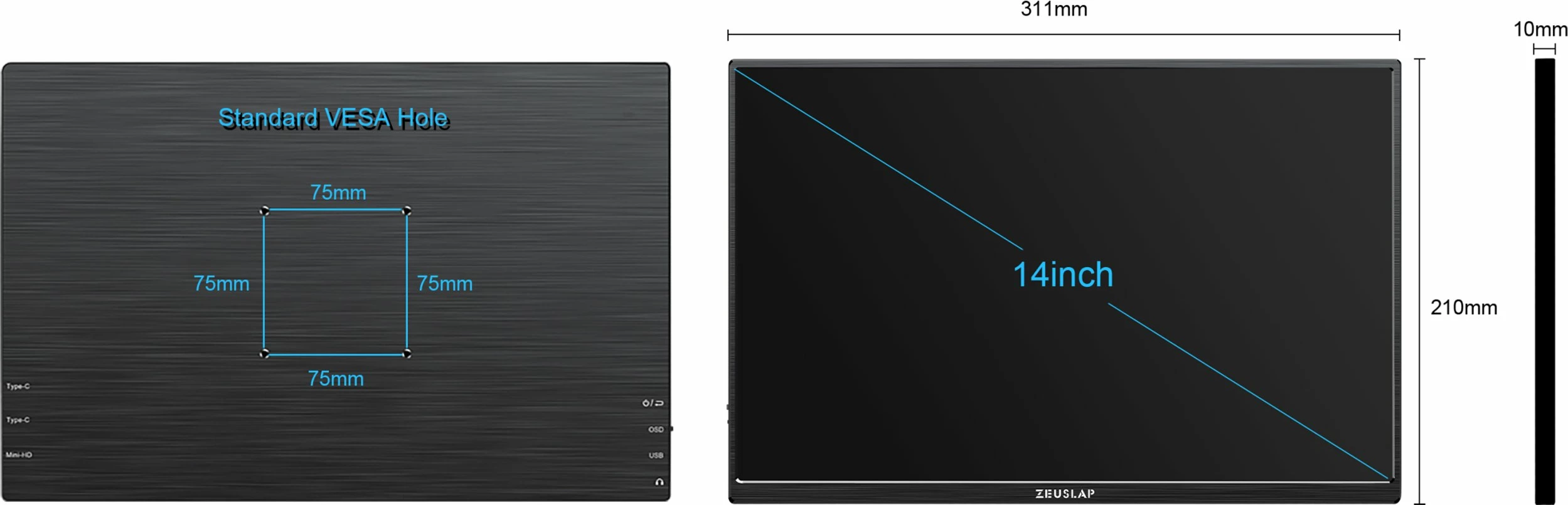 Monitor portativ me prekje Zeuslap Z14 Lite Pro 14\" IPS 1920x1200 60Hz, zezë