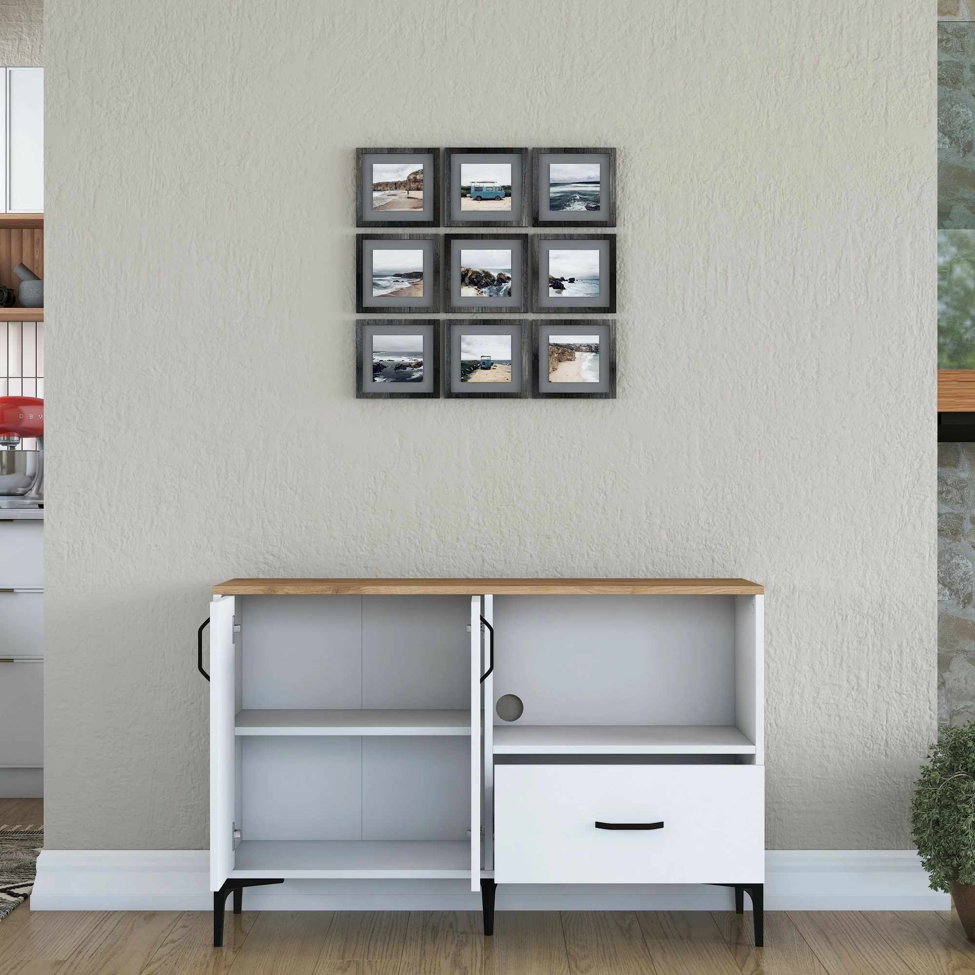 Dollap multifunksional, ngjyrë e bardhë dhe arre, JE161 - 3264