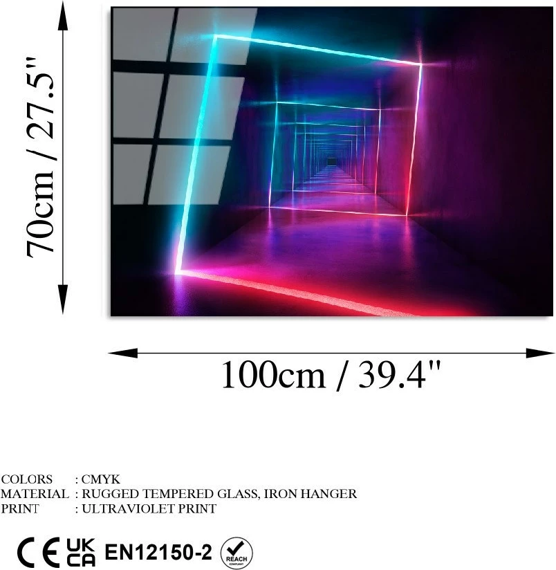 Pikturë dekorative prej xhami të temperuar, shumëngjyrëshe, UV-749, 70x100 cm