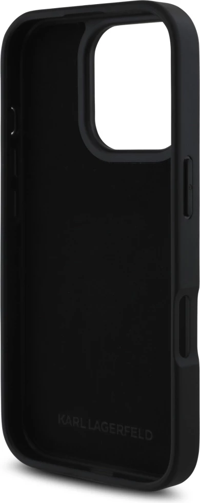 Mbështjellës Karl Lagerfeld HC Grained PU Cardslot Metal Elong për iPhone 16 Pro Max, e zezë