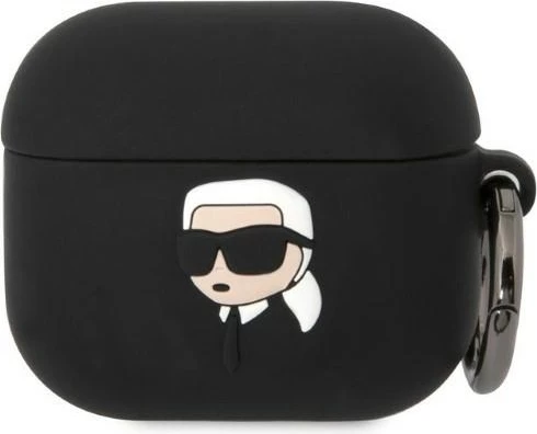 Mbështjellës Karl Lagerfeld Silicone Karl Head 3D për AirPods 3, i zi