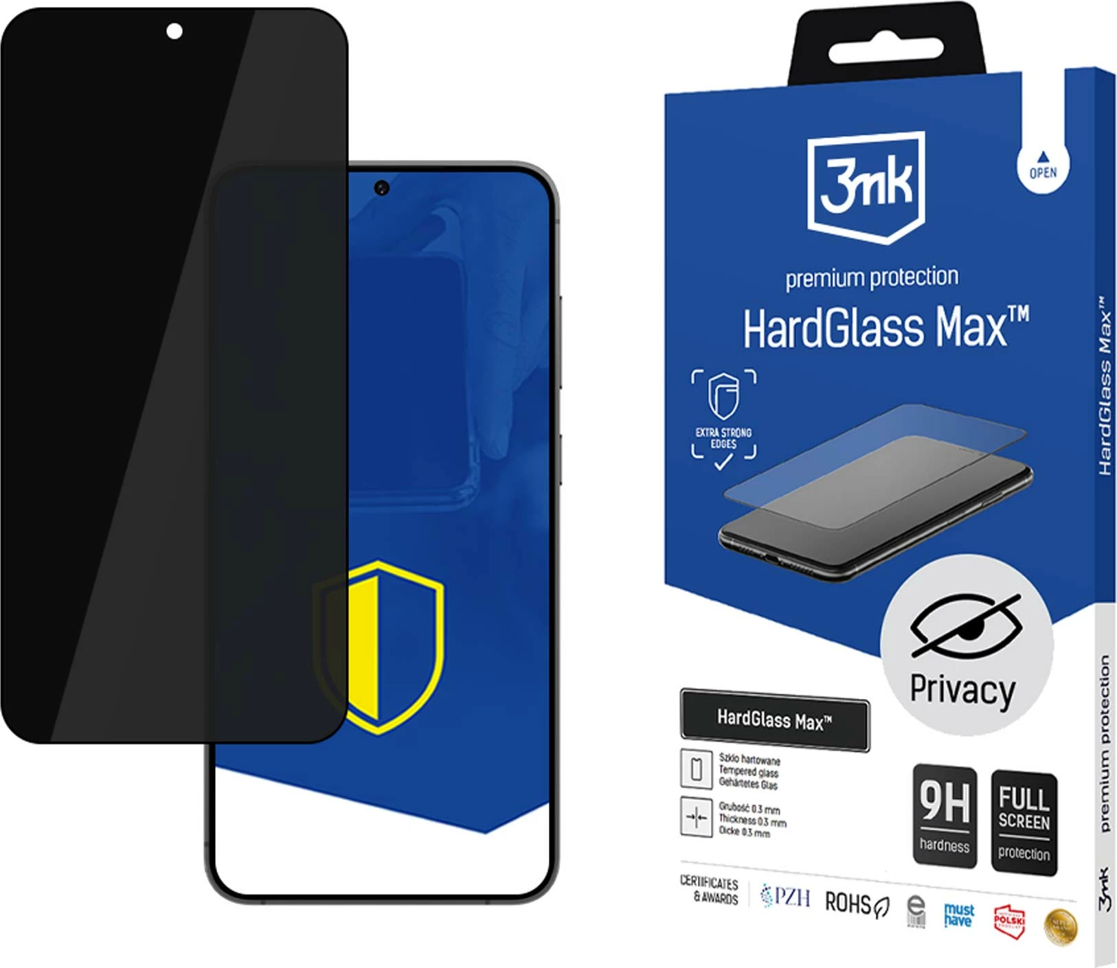 Xham mbrojtës privacy 3mk HardGlass Max për Samsung Galaxy S24, 9H, i zi