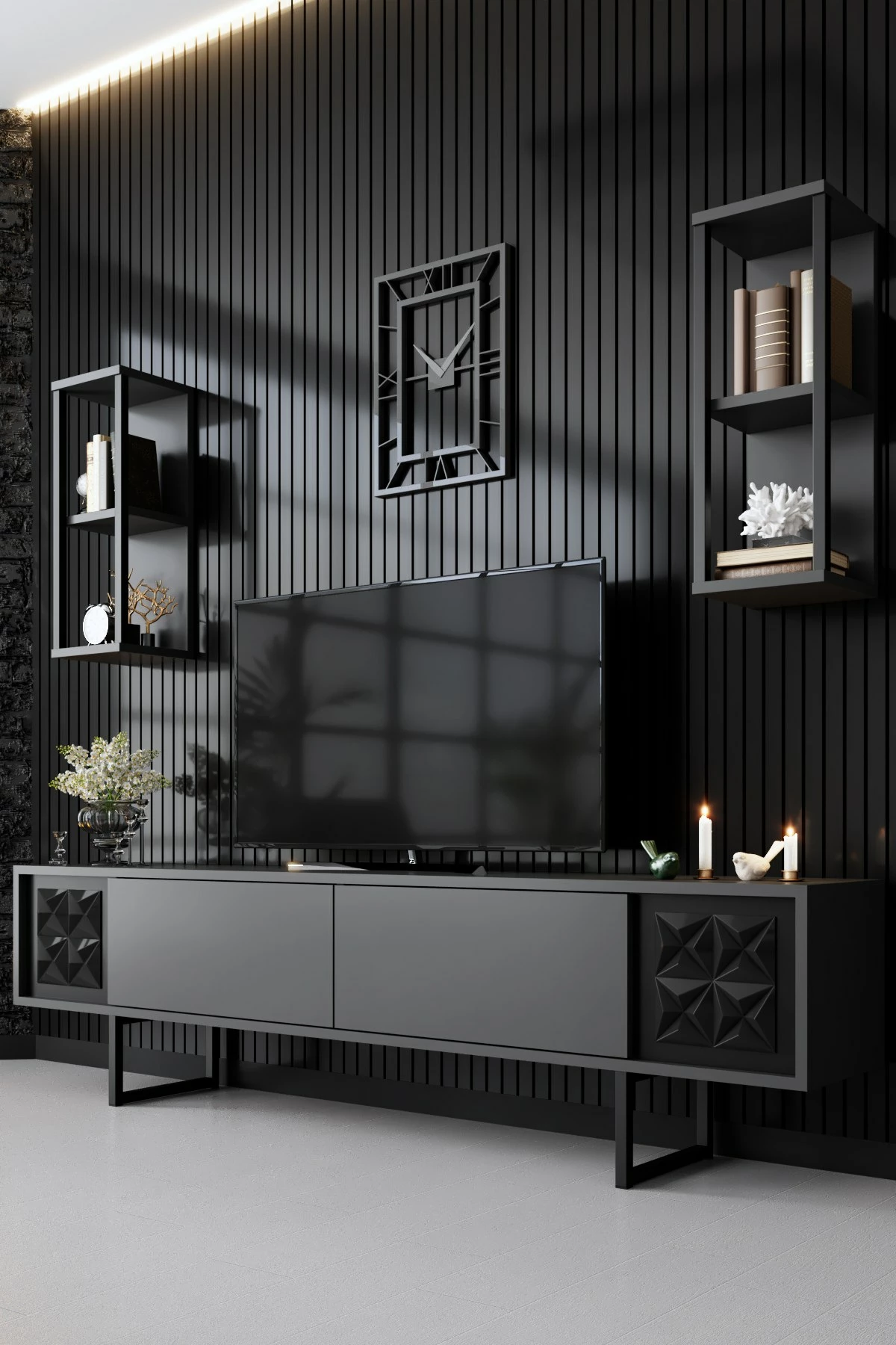 Komodë TV Hanah Home, vijë e zezë, antracit, e zezë
