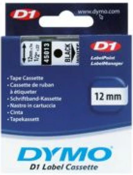 Shirit etiketimi Dymo D1 45013 12mm x 7m, zi mbi të bardhë