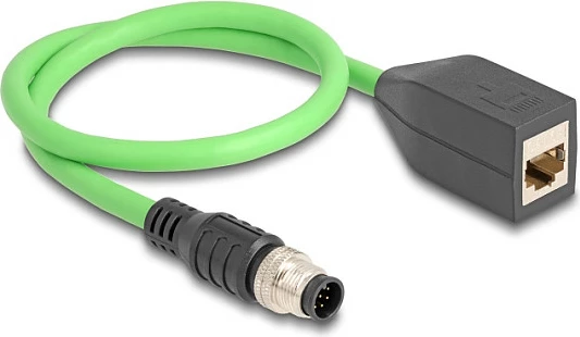 Kabllo Ethernet industriale DeLOCK M12 A-coded 8-pin në RJ45, 0.5 m, PUR/TPU, e gjelbër