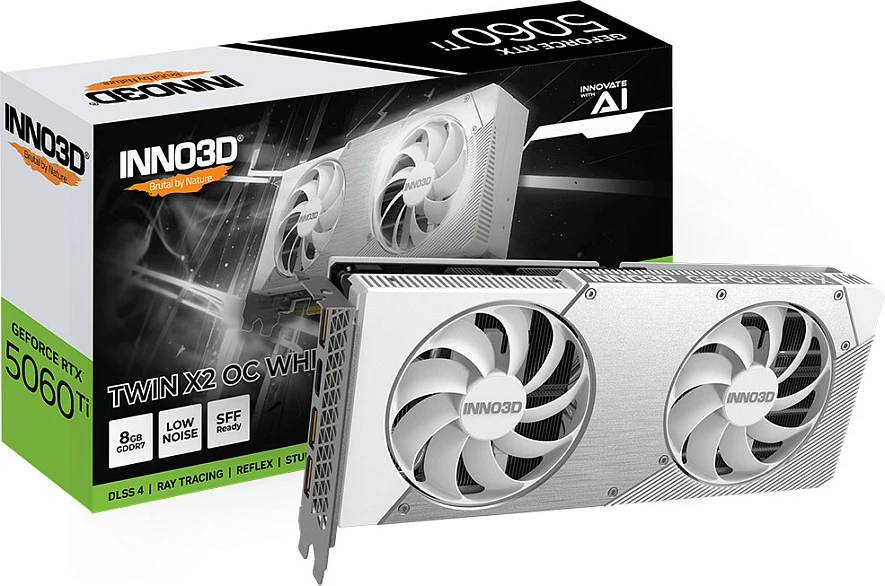 Kartelë grafike Inno3D RTX 5060 Ti Twin X2 OC 8GB GDDR7 e bardhë