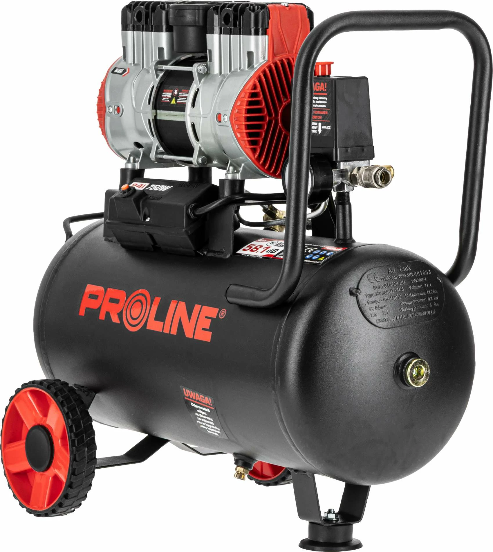 Kompresor ajri pa vaj PROLINE P200004 24L 750W/1HP 8 bar 167 l/min, zi/kuq