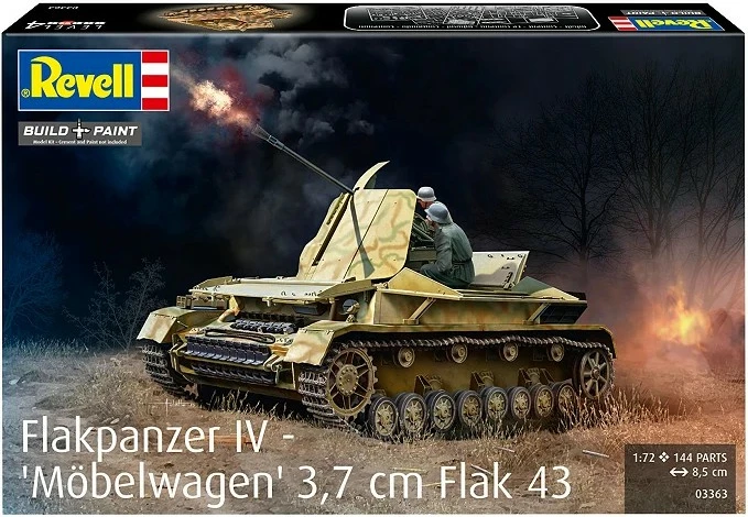 Model plastik tanku Revell Flakpanzer IV "Möbelwagen" 3.7 cm Flak 43, 1:72, REV-03363, 144 pjesë, 8.5 cm