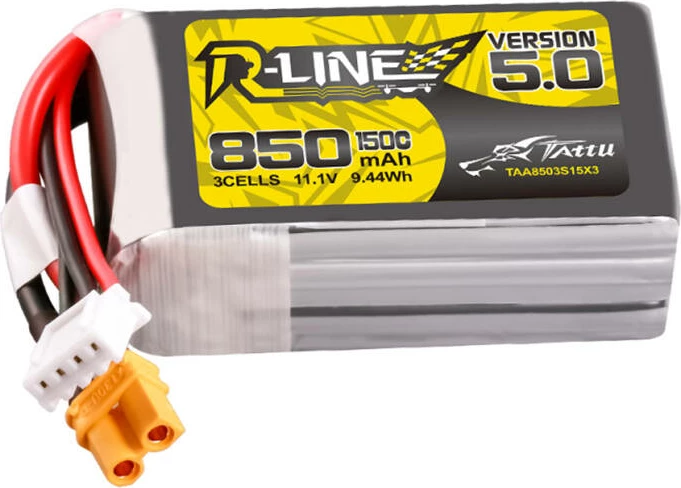 Bateri LiPo Tattu R-Line Version 5.0, 850mAh, 3S, 11.1V, 150C, XT30U-F
