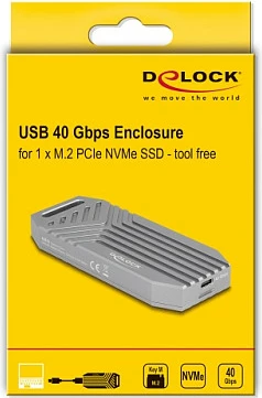 Kuti SSD M.2 NVMe DeLOCK, USB4 40Gbps, pa vegla, USB-C, gri