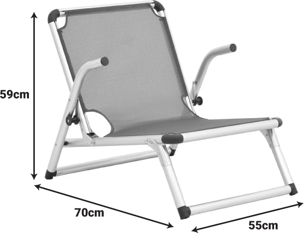 Karrige plazhi Plazo, alumin-textilene, ngjyrë argjendi-blu, 55x70x59cm
