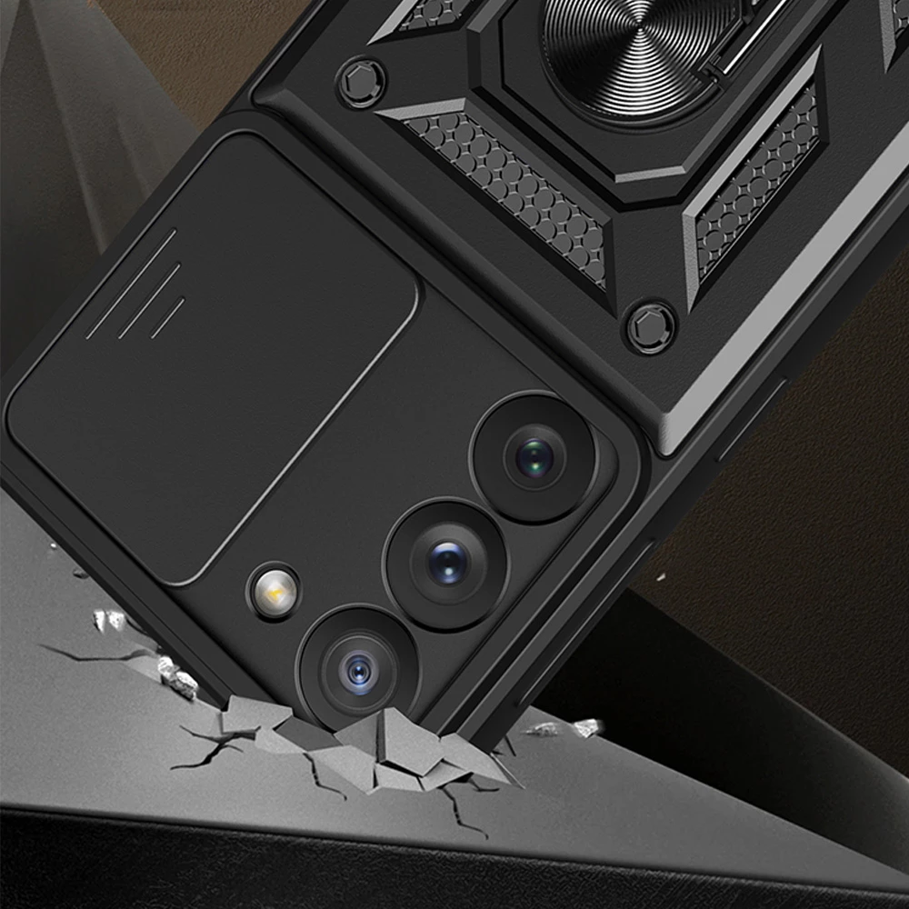 Mbështjellës Hurtel Hybrid Armor Camshield për Samsung Galaxy S23+, me kapak kamere, Kaltër