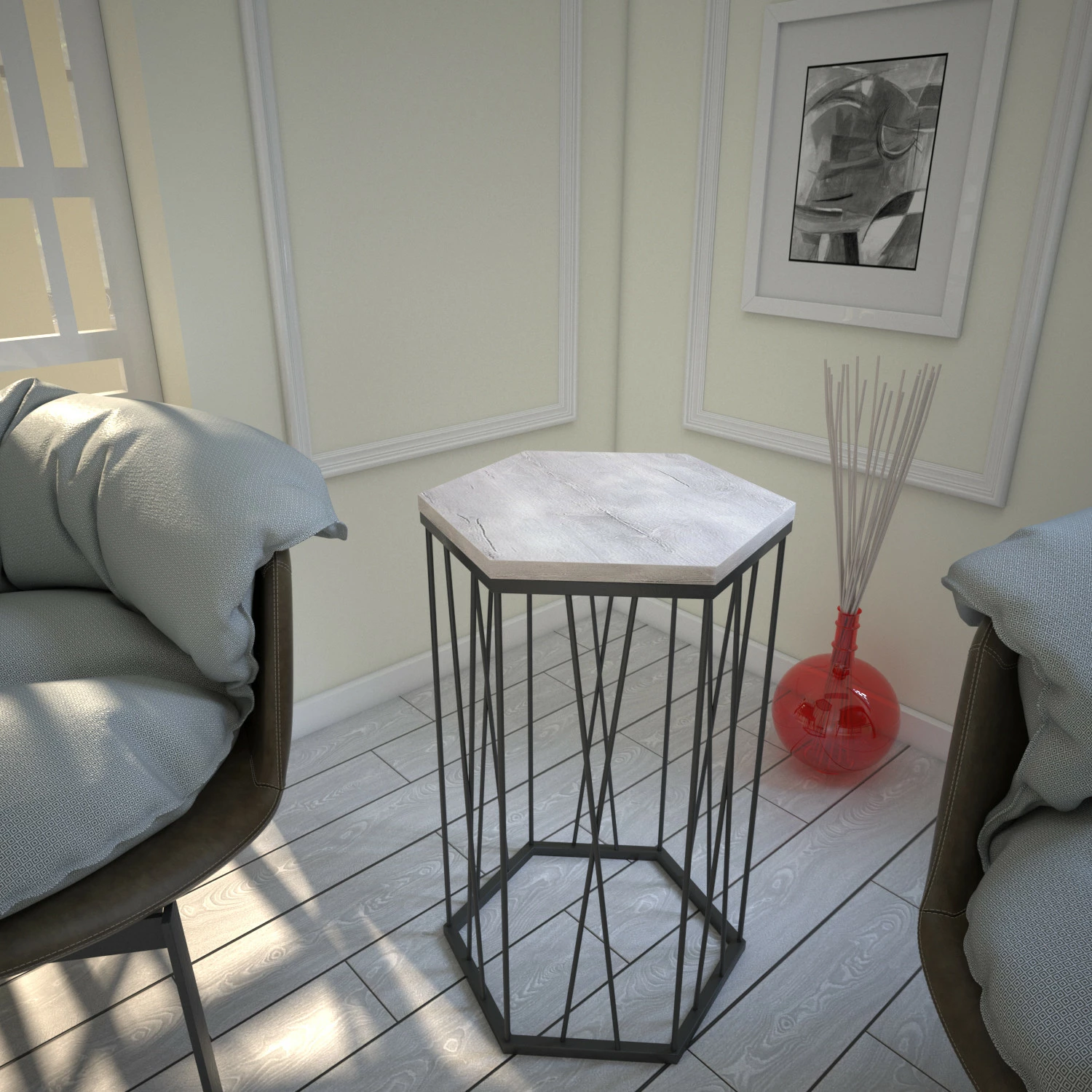 Tavolinë anësore Hanah Home, Cetrus Deniz, ngjyrë lisi dhe e zezë